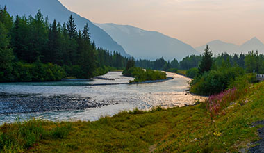 A river beneath a mountain in Alaska